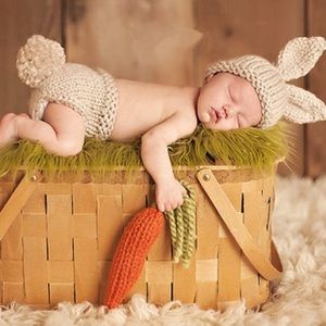Newborn Baby Knit Cream Bunny Outfit with Carrot Photography Prop